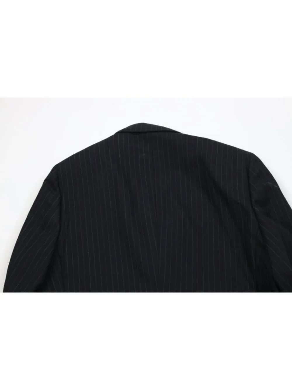 Vintage 70s Mens 42R 2 Piece Wool Suit Striped Wedding Black Wide Leg 38x31 USA